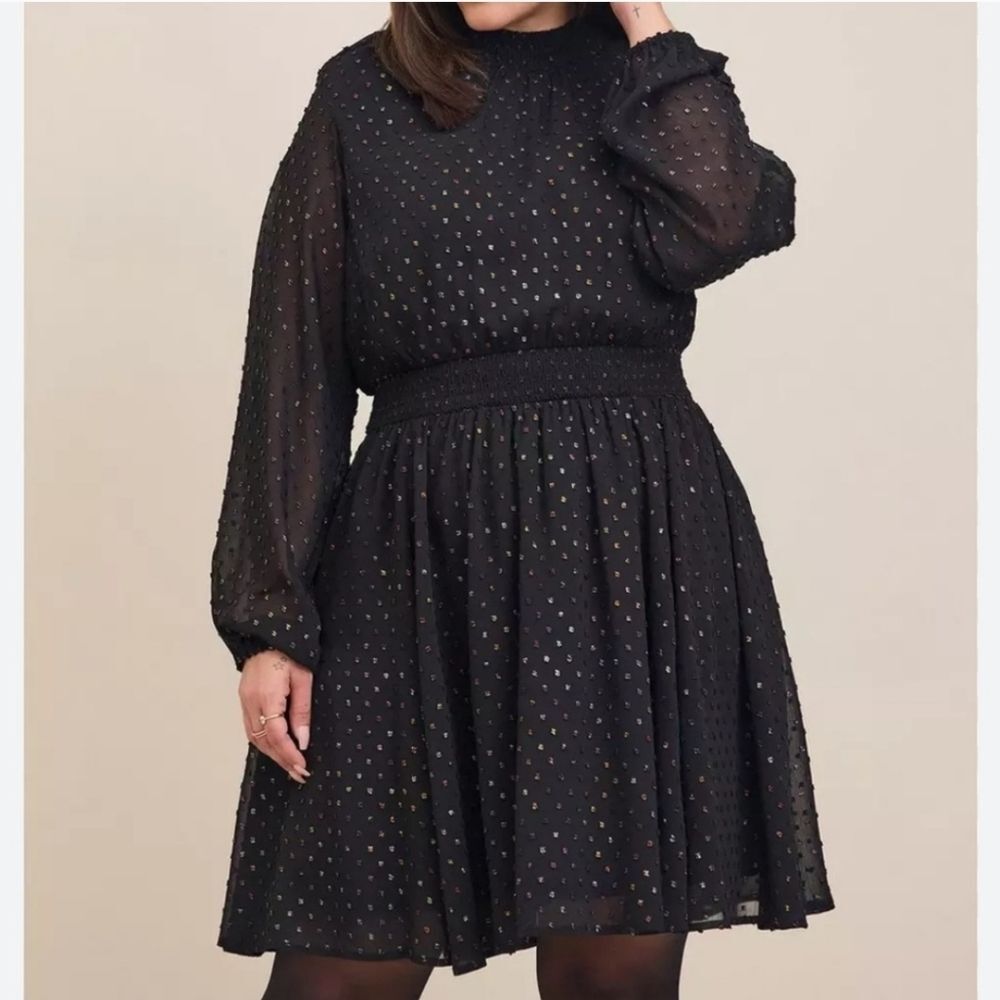 Torrid Mini Rainbow Clip Dot Blouson Sleeve dress NYE Flirty Grunge Dress Size 3